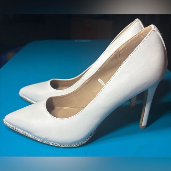 BCBGeneration Hallix Chain Detail Pumps Shoes White & Silver Womens Size 7.5 EPC - Picture 7 of 11